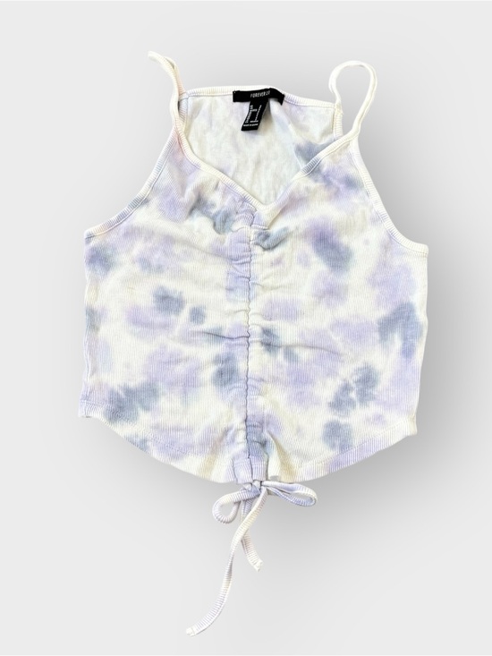 Forever 21 Tops - Forever 21 Purple White Tie Dye Ribbed Cami Tank - Ruched Tie, Dreamy Boho Hippi